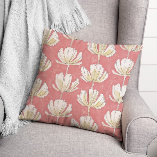 Pink Floral Pattern 18" x 18" Throw Pillow